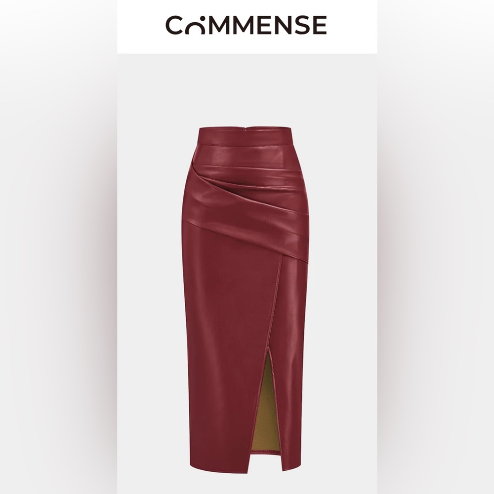 Commense Women's Wine Red Pencil Skirt